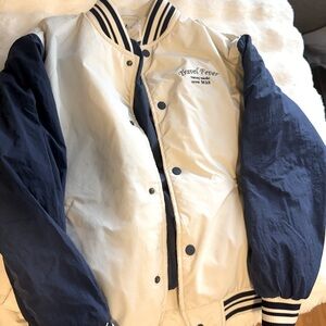 Preowned, Zara Unisex Bomber Jacket, Size Kids 11-12, Color Crème And Navy